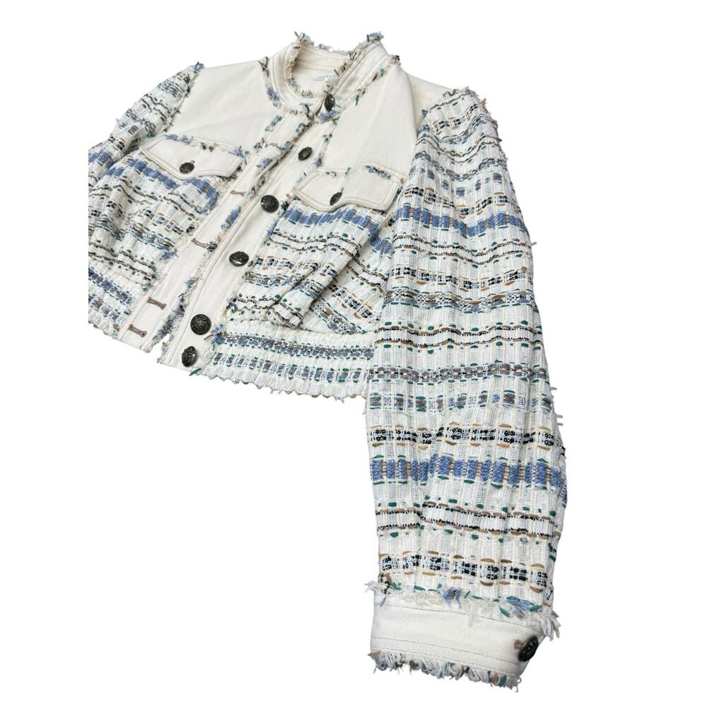Veronica Beard Darren Tweed Jacket Ecru Multi Fringe Crop Jacket US 12 - Picture 9 of 14